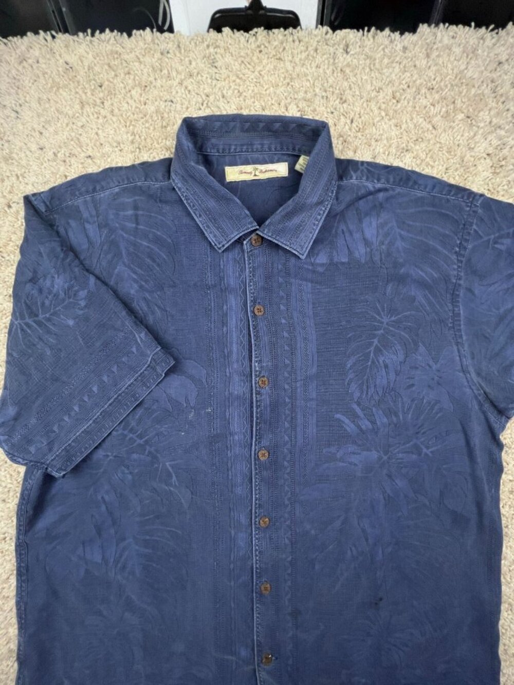 Tommy Bahama All Silk S/S Shirt Hawaiian Luau Button Up Floral XL Dark Blue
